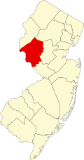 ハンタードン郡の位置を示したニュージャージー州の地図