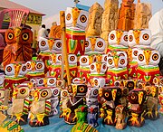 Wooden Owls of Natungram, West Bengal, India. The wooden owl is an integral part of an ancient and indigenous tradition and art form in Bengal along with its auspicious association with Goddess of wealth, Laxmi.
