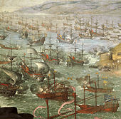 Ausschnitt aus einem Gemälde, welcher die Bombardierung von Fort Puntal zeigt