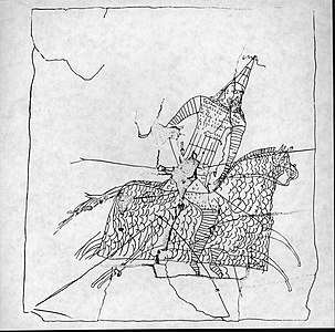 Graffito showing a warrior on a horse in full armor