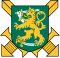 Finnish Army: Finnish coat of arms with jaeger green escutcheon placed upon crossed swords