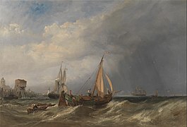 A Dutch Barge and Merchantmen Running out of Rotterdam (1856)