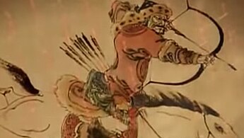 Mongol mounted archer of Genghis Khan late 12th century.