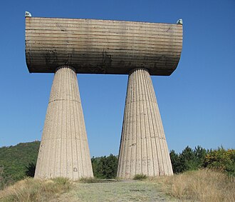 Miners' monument by Bogdan Bogdanović in Kosovska Mitrovica, 1973