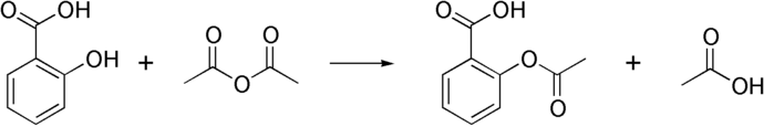 Az acetilszalicilsav szintézise szalicilsavból és ecetsav-anhidridből.