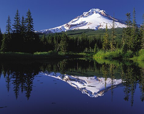 Mount Hood reflected in Mirror Lake, Oregon. (Credit: Oregon's Mt. Hood Territory.)