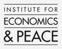 A white rectangle with black letters on it reading "INSTITUTE FOR ECONOMICS & PEACE" with four horizontal black lines positioned such that one is directly above and one is directly below each line of text