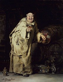 The painting "Monk Testing Wine" by Antonio Casanova y Estorach, dated 1886