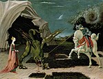 Saint George and the Dragon; by Paolo Uccello; c. 1470; oil on canvas; 55.6 x 74.2 cm; National Gallery (London)[144]