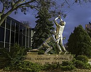 Touchdown monument outside the Canadian Football Hall of Fame in Hamilton, Ontario