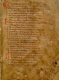Composed in 1098, the first page of the Chanson de Roland (Song of Roland)