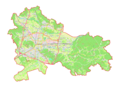 Mapa konturowa gminy miejskiej Lublana, blisko centrum na lewo znajduje się punkt z opisem „Lublana”