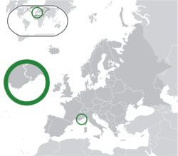 Местоположбата на  Монако  (зелено) на Европскиот континент  (темнозелено)  —  [Легенда]