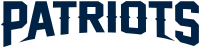 The Patriots' wordmark used since 2013. A version with a small "Flying Elvis" underneath the block letters is also commonly seen, such as in the end zone of Gillette Stadium