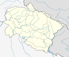 Mapa konturowa Uttarakhandu, po lewej znajduje się punkt z opisem „Dehradun Cantonment”