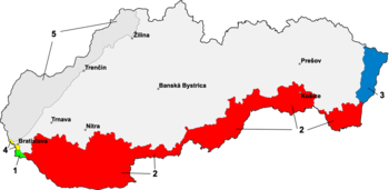 Map of Slovakia reflecting southern losses to Hungary