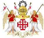 A Jeruzsálemi Szent Sír Lovagrend címere a Deus lo vult mottóval
