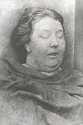 Mortuary photograph of Tabram: a well-fed middle-aged woman