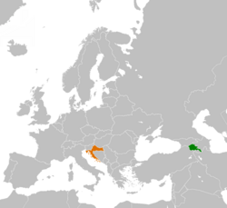 Map indicating locations of Armenia and Croatia