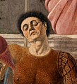 Piero della Francesca as a sleeping soldier in his Resurrection, 1463, fresco, Sansepolcro.[9]
