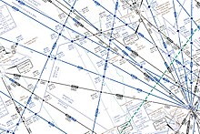 Aviation instrument-flying chart showing numerous lines representing airways and intersections, including the location of where the collision occurred, northwest of Brasília.