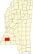 Harta statului Mississippi indicând comitatul Franklin