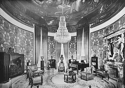 Salon din Hôtel du Collectionneur de la expoziția din 1925, mobilat de Émile-Jacques Ruhlmann, pictat de Jean Dupas, și proiectat de Pierre Patout