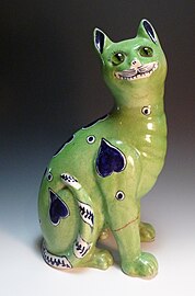 Émile Gallé green pottery cat.