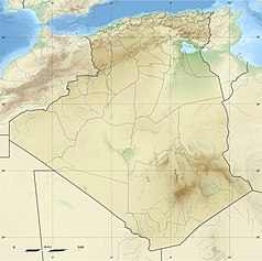 Mapa konturowa Algierii, u góry nieco na lewo znajduje się punkt z opisem „miejsce bitwy”