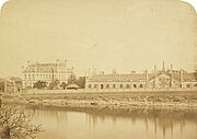 An 1855 photograph of the same two institutions. In 1857, Grant Medical College became one of three institutions affiliated with the newly established University of Bombay. The college was funded partly by the Jeejeebhoy family and partly by the East India Company.
