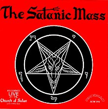 Album cover with red background, title in black text, and Sigil of Baphomet