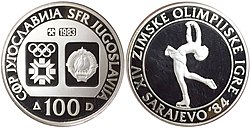 100 динара клизање 1983. 13 g 30 mm Ag 92,5%